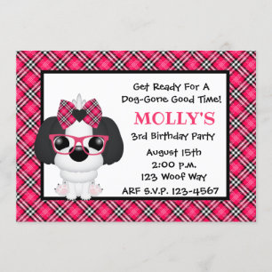 Shih Tzu Puppy Dog Pink Birthday Party Invitations
