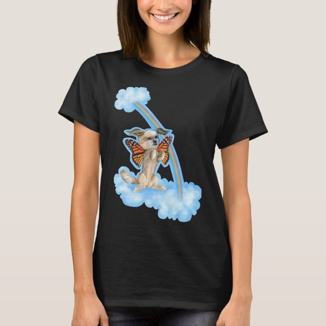 Shih Tzu Puppy Dog With Monarch Butterfly Wings On T-Shirt (Front)