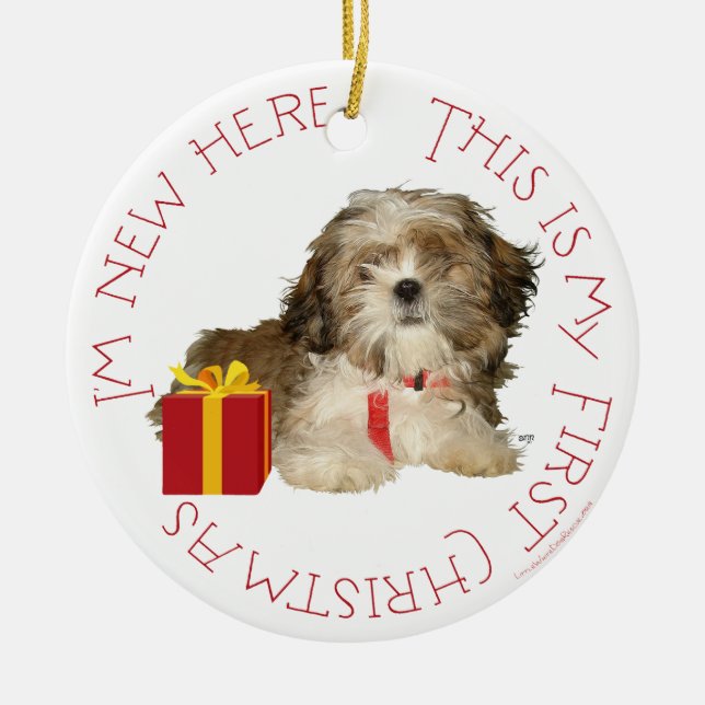 Shih Tzu Puppy First Christmas Ceramic Tree Decoration (Front)
