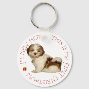 Shih Tzu Puppy First Christmas Key Ring