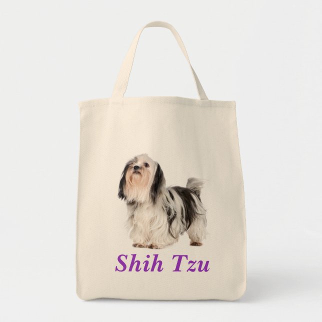 Shih Tzu Puppy Grocery Canvas Tote Bag (Front)