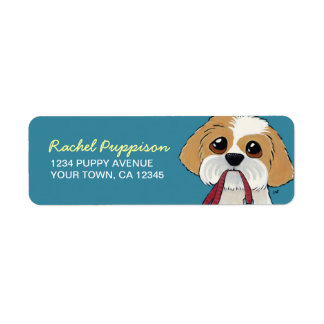 Shih Tzu Puppy on Blue | Dog Return Address Label