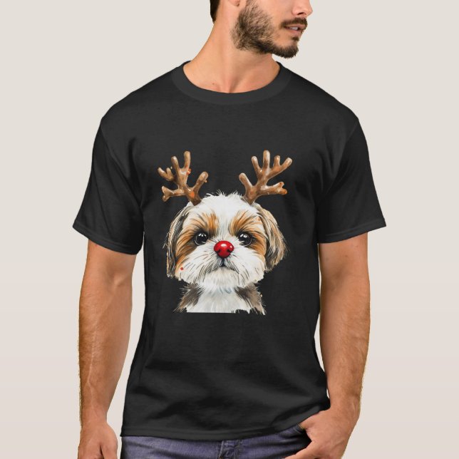 Shih Tzu Reindeer Christmas Lights Dog Lover Xmas  T-Shirt (Front)