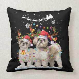 Shih Tzu Reindeer Xmas Light Christmas Ornaments Cushion