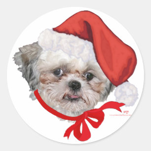 Shih Tzu Rescue Dog Happy Holidays Classic Round Sticker