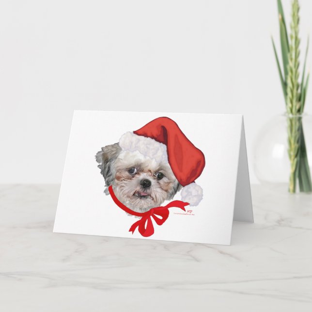 Shih Tzu Rescue Dog Happy Holidays Holiday Card (Front)