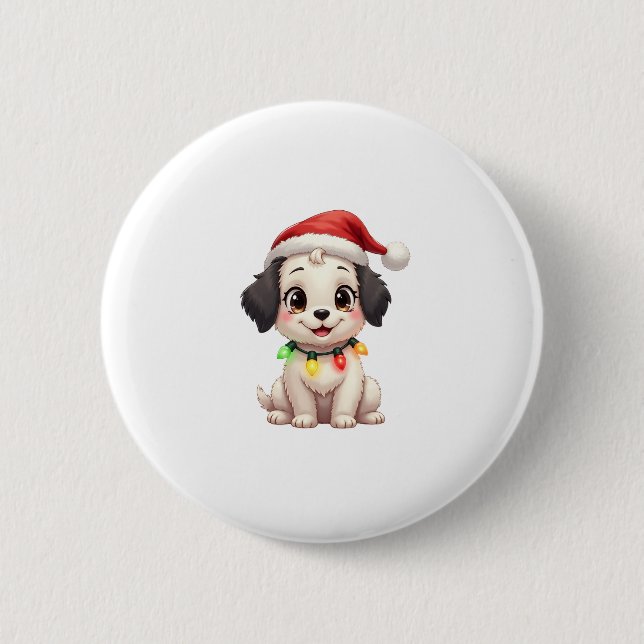 Shih Tzu Santa Christmas Tree Lights Xmas Dog Love 6 Cm Round Badge (Front)