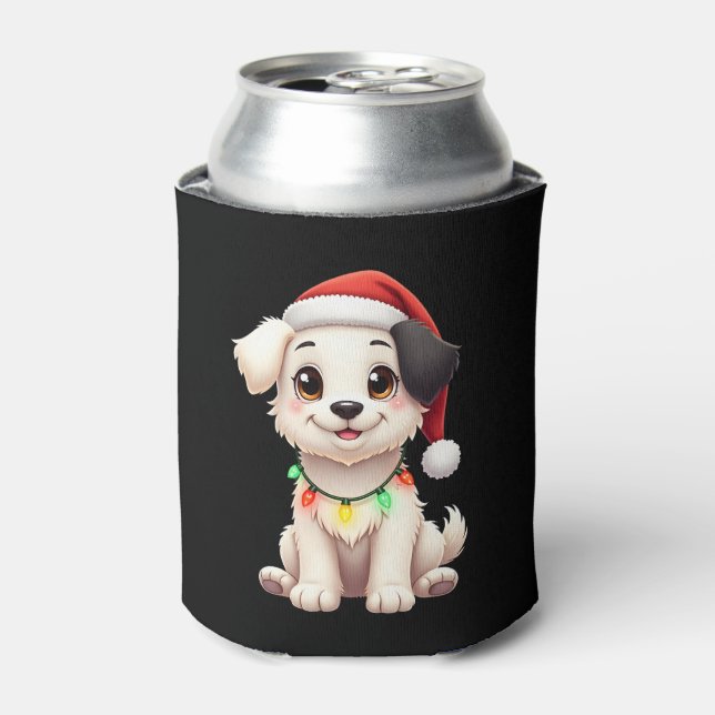 Shih Tzu Santa Christmas Tree Lights Xmas Dog Love Can Cooler (Can Front)