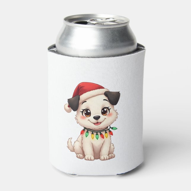 Shih Tzu Santa Christmas Tree Lights Xmas Dog Love Can Cooler (Can Front)