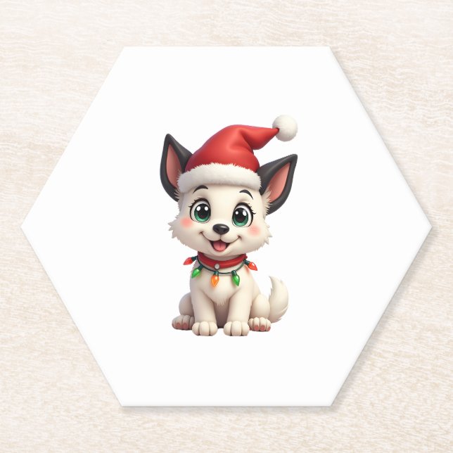 Shih Tzu Santa Christmas Tree Lights Xmas Dog Love Paper Coaster (Front)