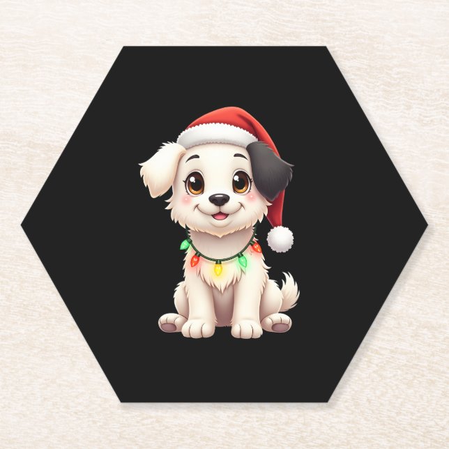 Shih Tzu Santa Christmas Tree Lights Xmas Dog Love Paper Coaster (Front)