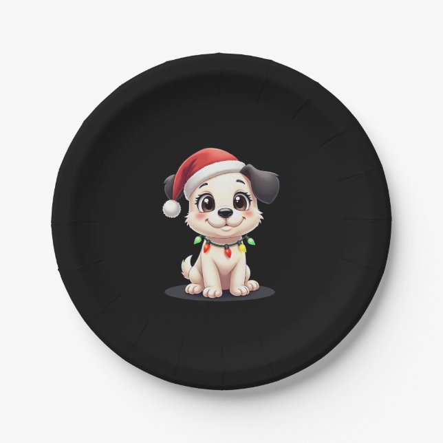 Shih Tzu Santa Christmas Tree Lights Xmas Dog Love Paper Plate (Front)