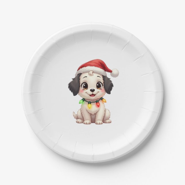Shih Tzu Santa Christmas Tree Lights Xmas Dog Love Paper Plate (Front)