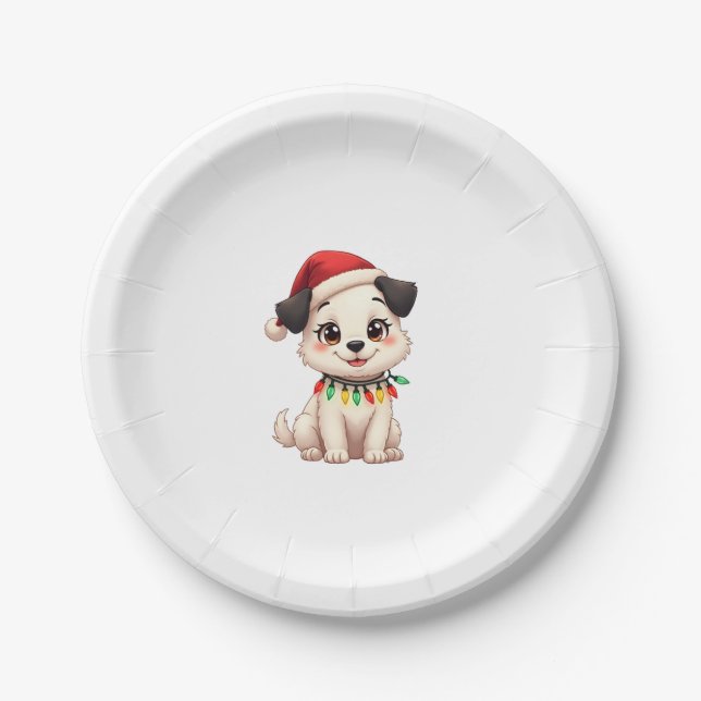 Shih Tzu Santa Christmas Tree Lights Xmas Dog Love Paper Plate (Front)