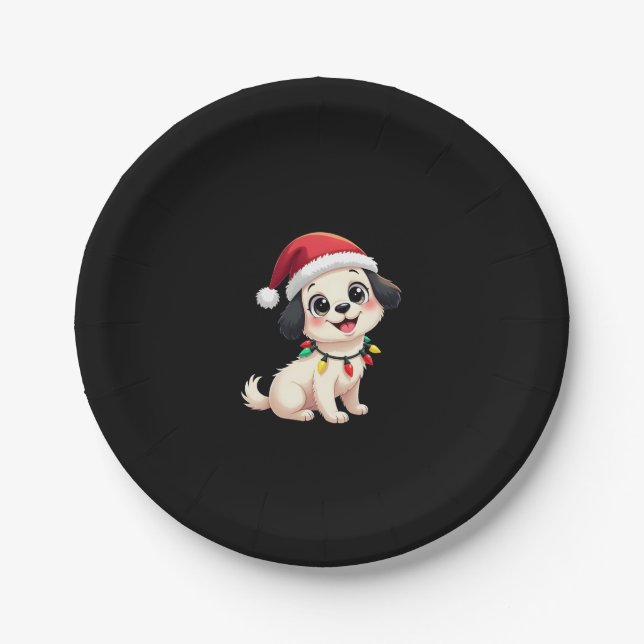 Shih Tzu Santa Christmas Tree Lights Xmas Dog Love Paper Plate (Front)