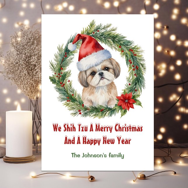 Shih Tzu Santa Cute Funny Christmas Holiday Card (Shih Tzu Santa Cute Funny Christmas Holiday Card)