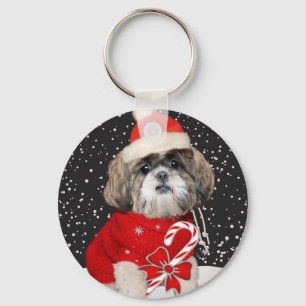 Shih Tzu Santa Season Greetings Keychain