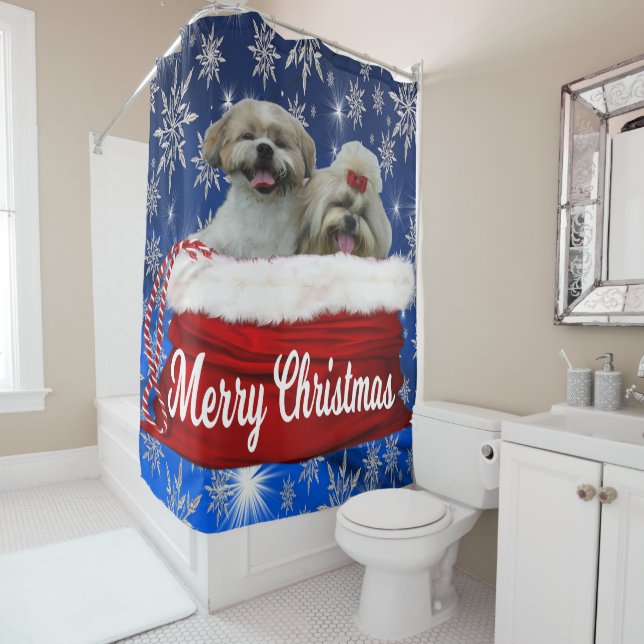Shih tzu Shower Curtain, Christmas Shower Curtain (In Situ)