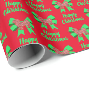 Shih Tzu Silhouette Christmas Dog & Green Bow Red Wrapping Paper