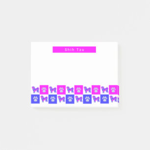 Shih Tzu Silhouette Dog & Paw Hot Pink & Blue Post-it Notes