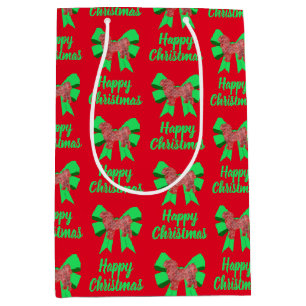 Shih Tzu Silhouette Red Christmas Dog & Green Bow Medium Gift Bag