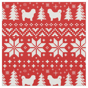 Shih Tzu Silhouettes Christmas Holiday Patterned Fabric