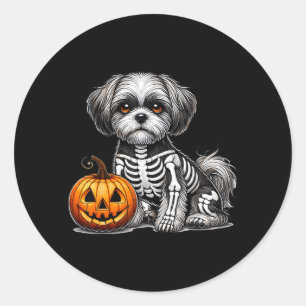 Shih Tzu Skeleton Jack O Lantern Funny Dog Classic Round Sticker