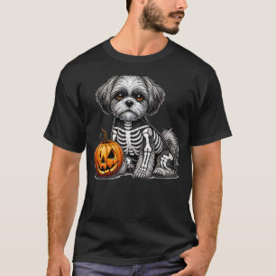 Shih Tzu Skeleton Jack O Lantern Funny Dog Hallowe T-Shirt