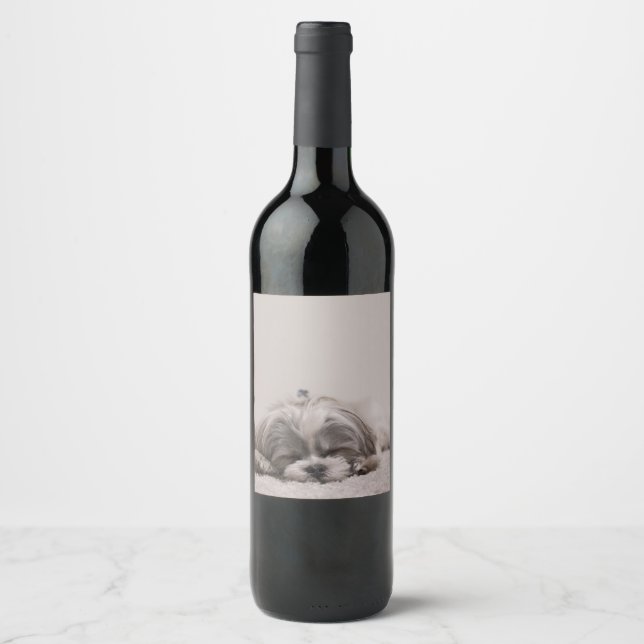 Shih tzu Sleeping Wine Label, Sleeping Dog Wine Label (Front)