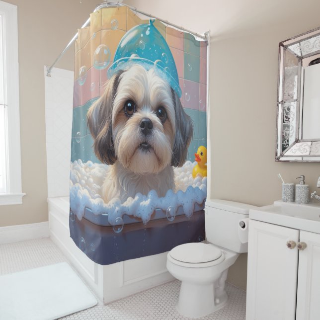 Shih Tzu Sloppy Sleepy Cute Funny Shower Curtain (In Situ)