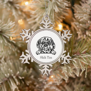 Shih Tzu Snowflake Pewter Christmas Ornament