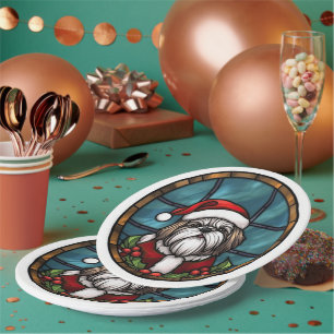 Shih Tzu Stained Glass Christmas Paper Plate