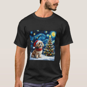 Shih Tzu Starry Night Christmas Van Gogh Dog Santa T-Shirt