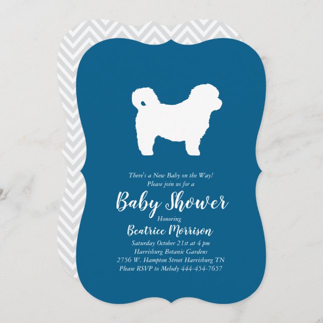 Shih Tzu Teddy Bear Dog Baby Shower Blue Boy Invitation (Front/Back)