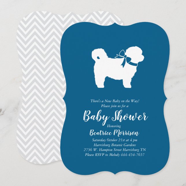 Shih Tzu Teddy Bear Dog Baby Shower Blue Boy Invitation (Front/Back)
