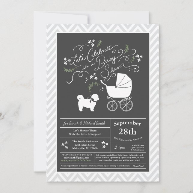 Shih Tzu Teddy Bear Dog Baby Shower Gender Neutral Invitation (Front)