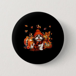 Shih Tzu Thanksgiving Leopard Pumpkins Fall Leaves 6 Cm Round Badge