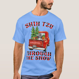 Shih Tzu Through The Snow Christmas Truck Plaid Re T-Shirt