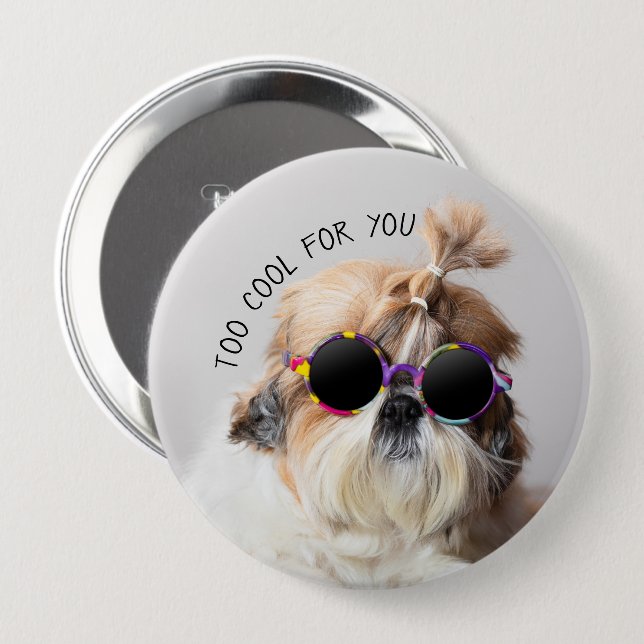 Shih Tzu Too Cool for you Sunglasses Photo 10 Cm Round Badge (Front & Back)