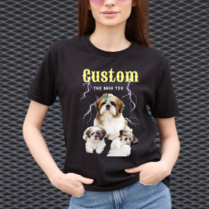 Shih Tzu Trendy Bootleg Personalised Dog Photo 90s T-Shirt