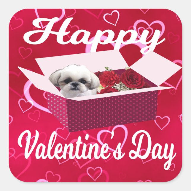 Shih tzu Valentine's Day Sticker, Dog Square Sticker (Front)
