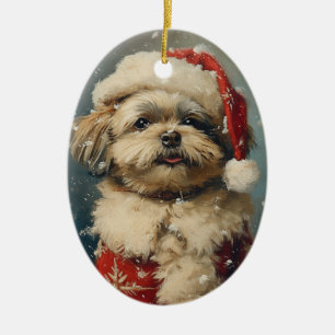 Shih Tzu Vintage Christmas Ceramic Tree Decoration
