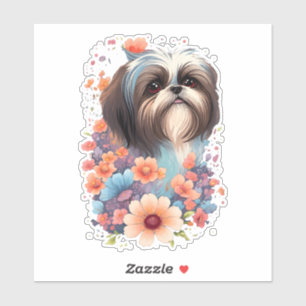 Shih Tzu Watercolor Cute Floral Dog Art Dog Lover