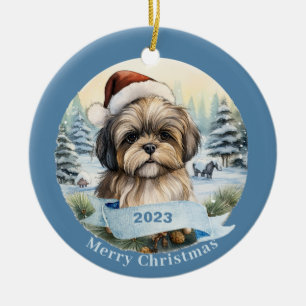 Shih Tzu  watercolor dog art Ceramic Tree Decoration