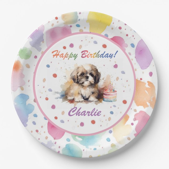 Shih Tzu Watercolor Paper Plate (Front)