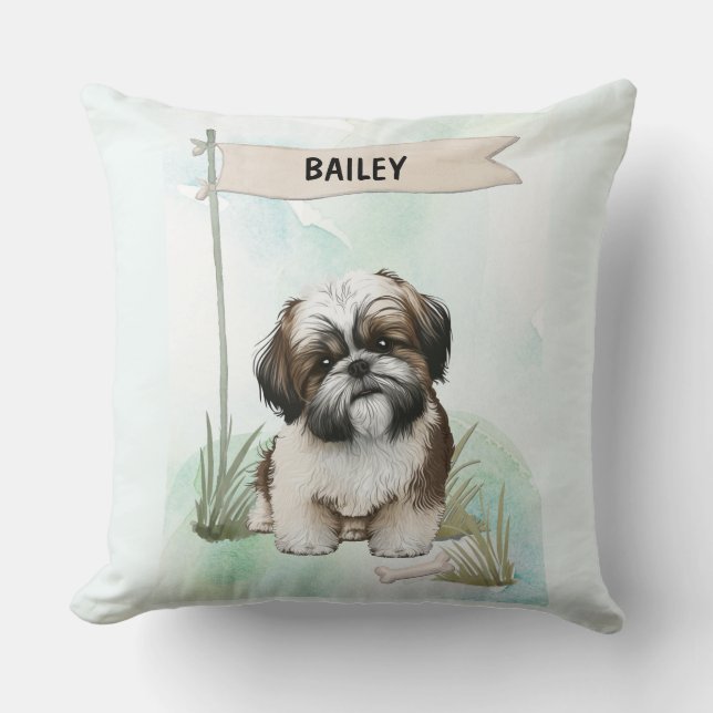Shih Tzu Watercolor Personalised Dog Cushion (Front)