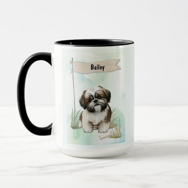 Shih Tzu Watercolor Personalised Dog Mug (Left)