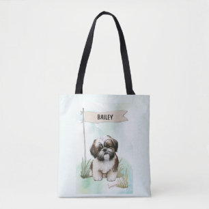 Shih Tzu Watercolor Personalized Dog Tote Bag