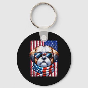 Shih Tzu Wearing American Flag 4th Of July Patriot Key Ring