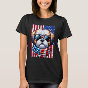 Shih Tzu Wearing American Flag 4th Of July Patriot T-Shirt